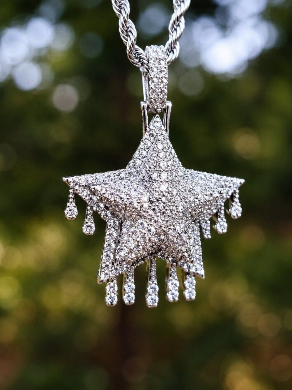 Silver Iced Out Drip Star Necklace - Picture 1 of 4